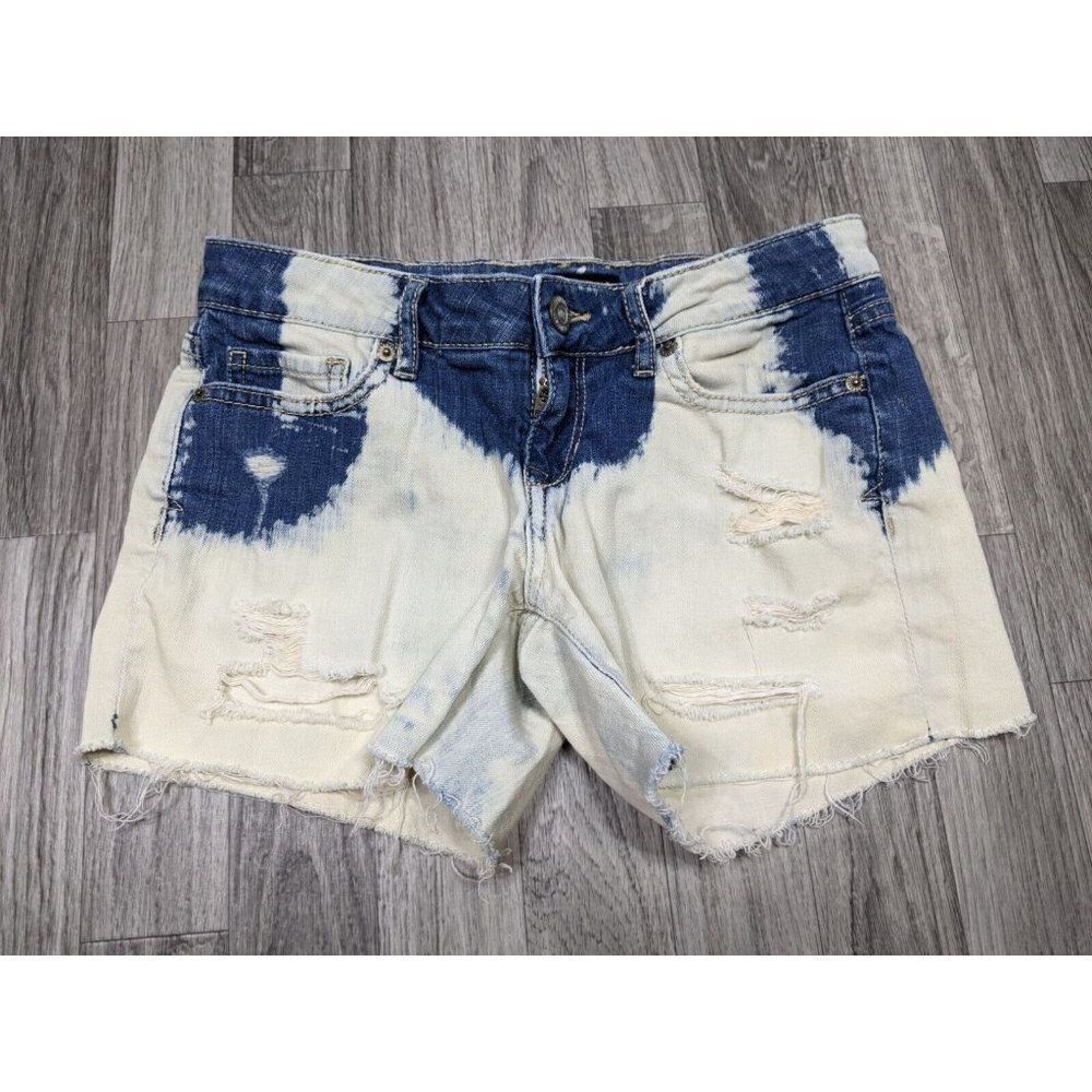 (3/$35) Aeropostale Size 0 Midi Blue‎ Khaki Fringe Hem Distressed Jean Shorts